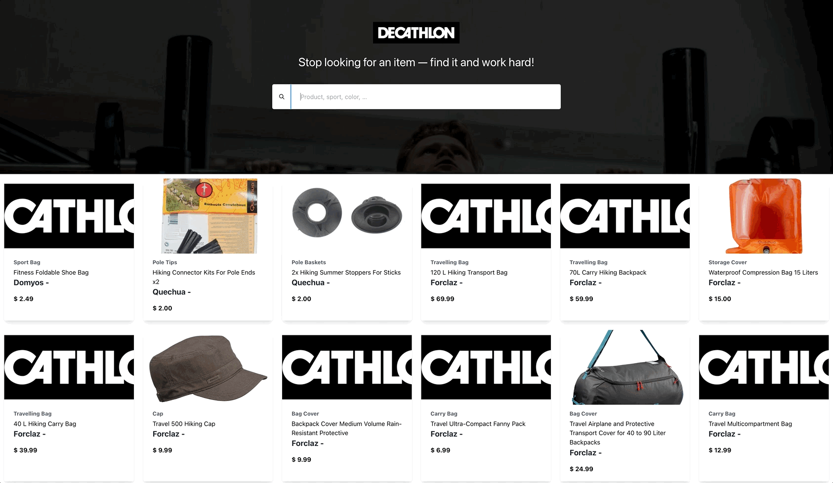 Searching for multiple items on the decathlon demo using Meilisearch