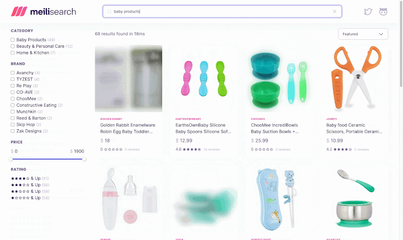 Faceted search on an ecommerce website